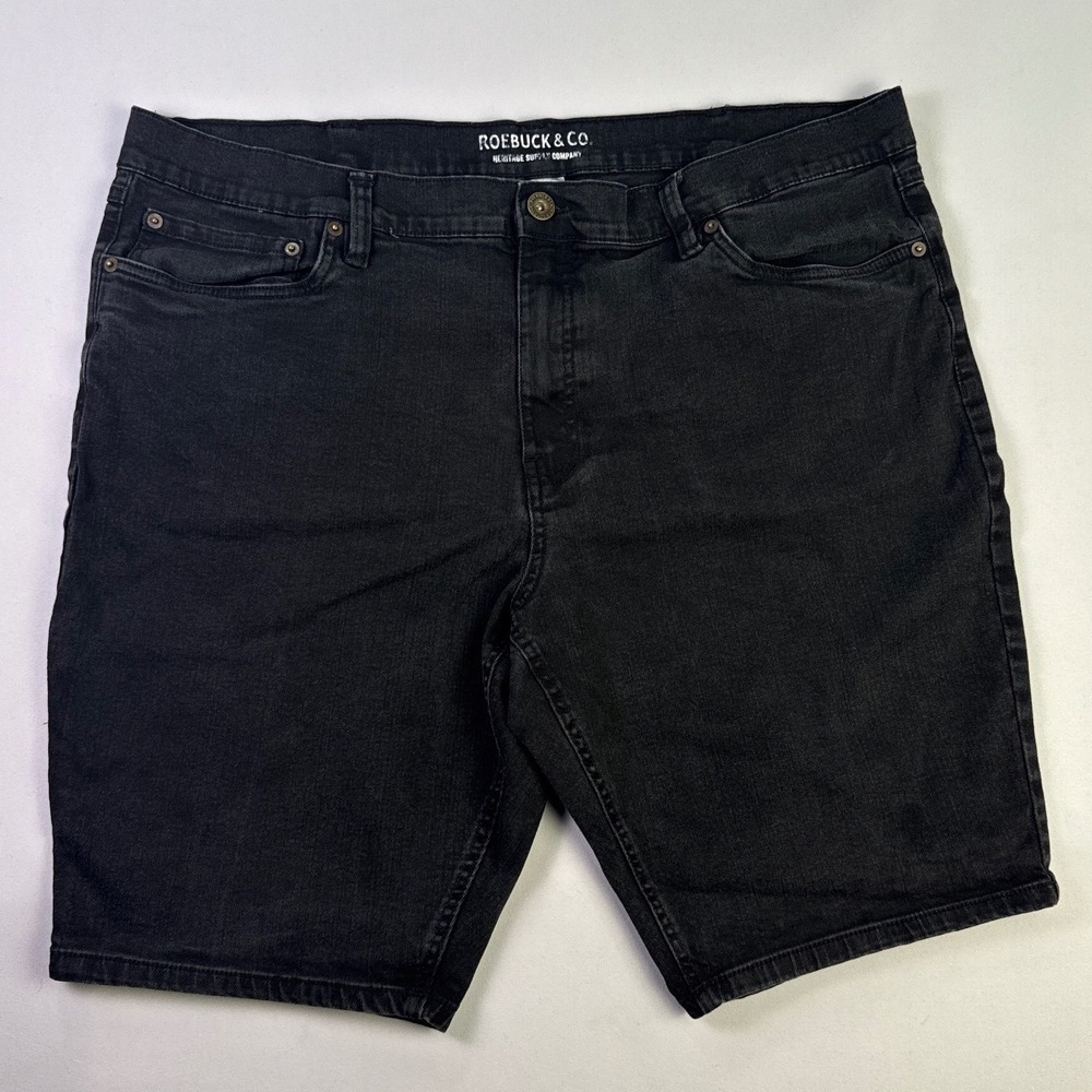 Roebuck & Co Heritage Supply Black Denim Shorts Mens 42 Faded Dark Wash Cotton